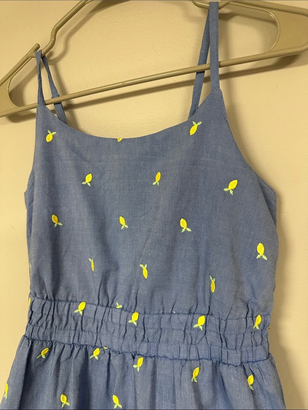 Girls cat & Jack blue / embroidered lemons fully lined summer dress XL 14 EUC!